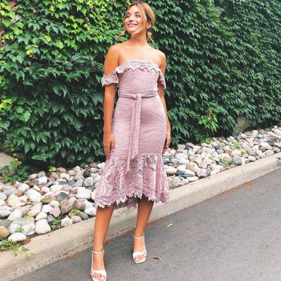 Alexa MIDI in Blush coloured lace and crocheted dress. - Picture 7 of 8